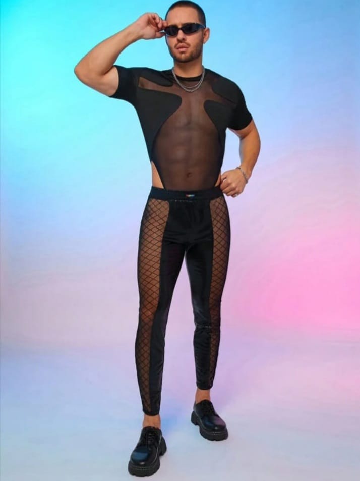 Men's Mesh Patchwork Short Sleeve Bodysuit